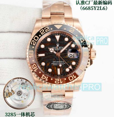 Clean New Swiss Clone Rolex Cal.3285 GMT Master II Gain Weight Tiger Iron Rose Gold Watch 